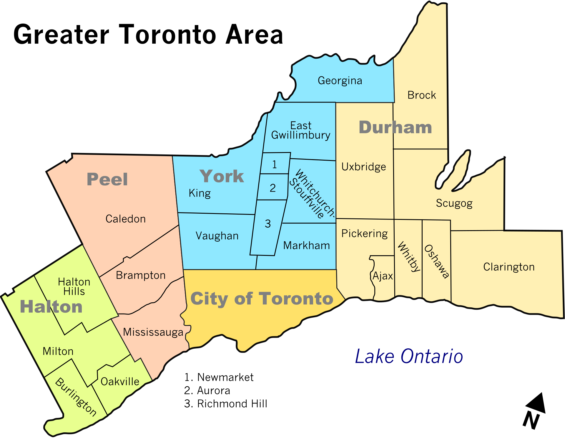 Map showing the regions in the GTA